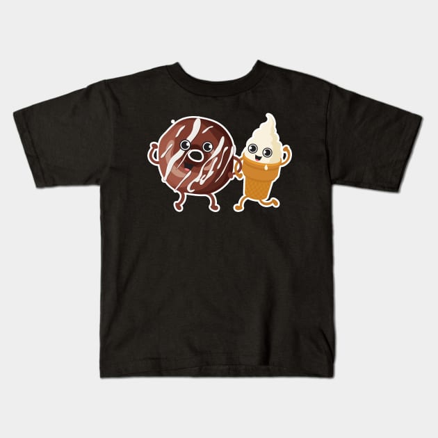 Chocolate Donut + Ice cream Kids T-Shirt by Plushism